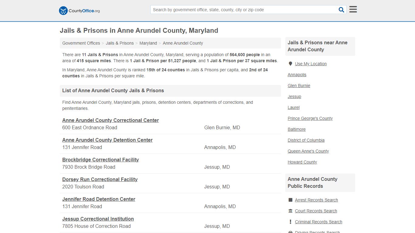Jails & Prisons - Anne Arundel County, MD (Inmate Rosters ...